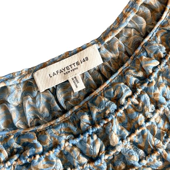 Lafayette 148 New York Silk Blend Paley Jacquard Long Sleeve Top Blue Cream XS - Picture 11 of 16